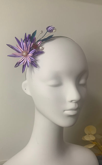 Satin thread wrapped flowers - Purple