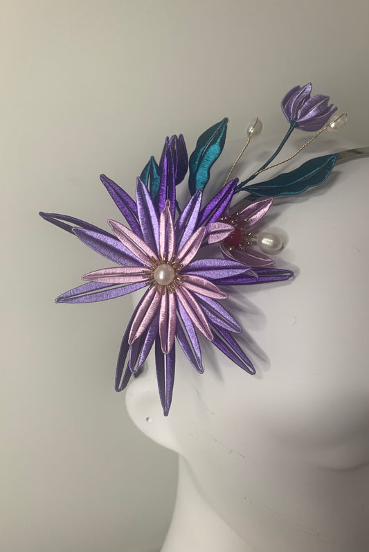 Satin thread wrapped flowers - Purple